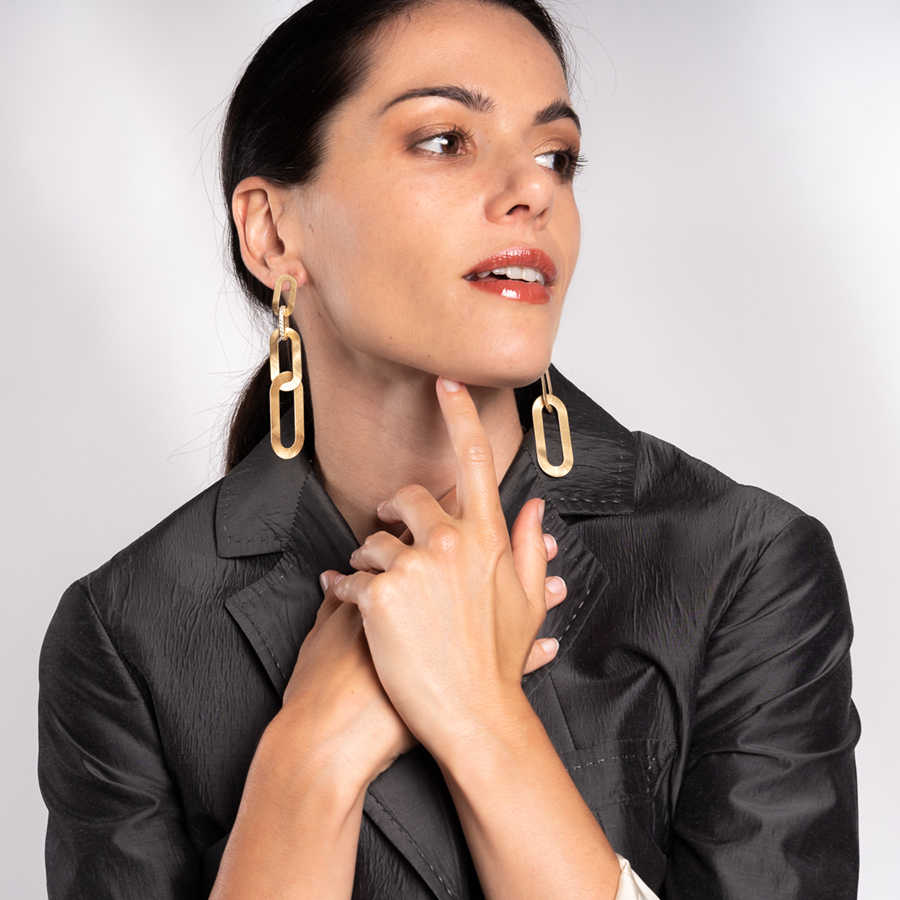 Orecchini lunghi Gli Ovali con elementi intrecciati Aquaforte Vicenza