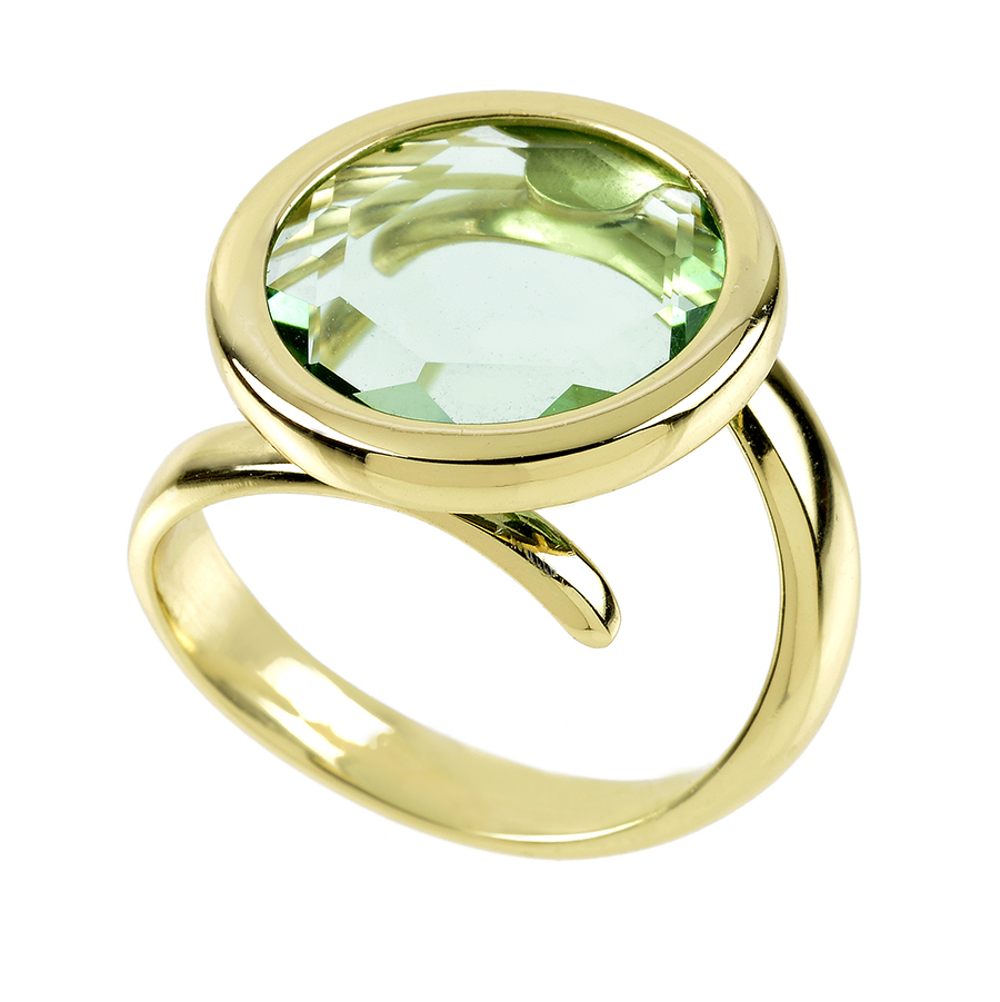 Anello Aquacaramelle con pasta vitrea verde trasparente tonda-0