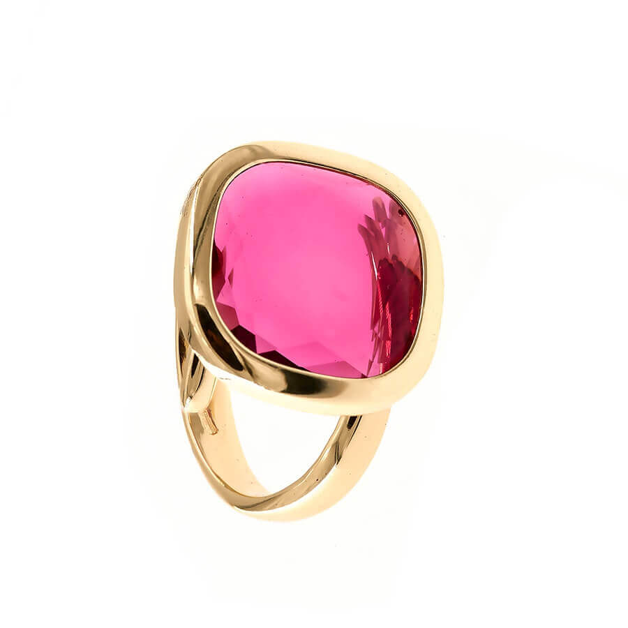 Anello Caramelle Reverse con pasta vitrea rosso fucsia taglio antico. Misure regolabili-0