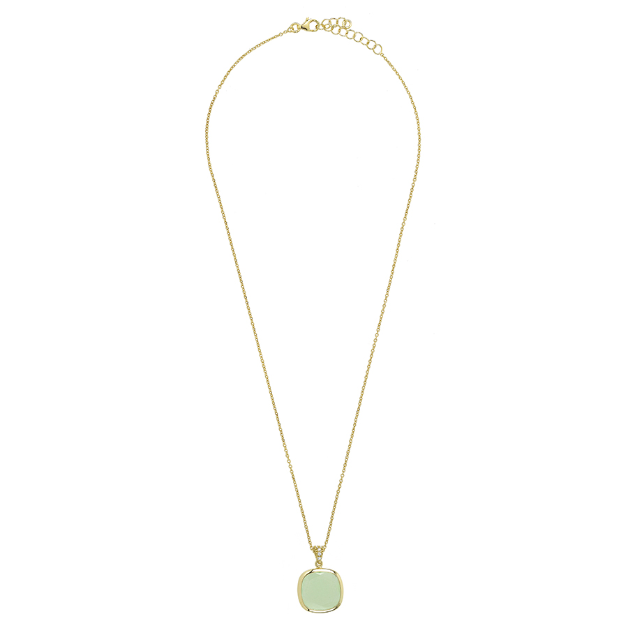 Girocollo Aquacaramelle con cubic zirconia bianchi e pasta vitrea grande verde milky taglio antico-0