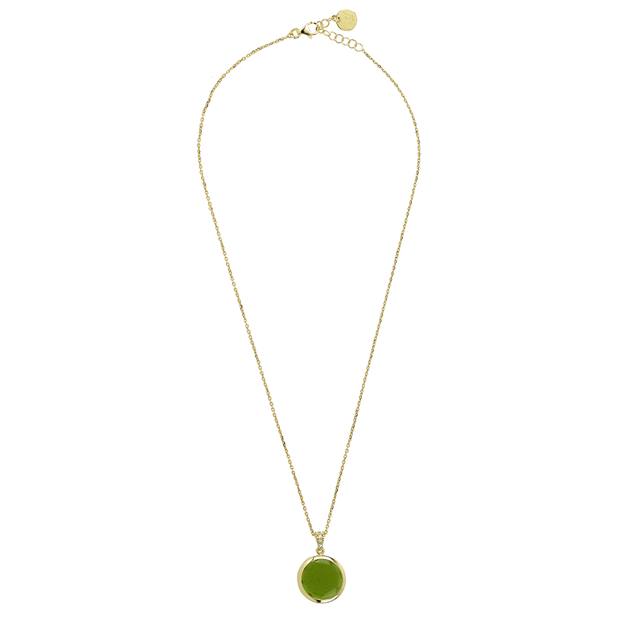 Girocollo Aquacaramelle con cubic zirconia bianchi e pasta vitrea tonda grande verde milky-0