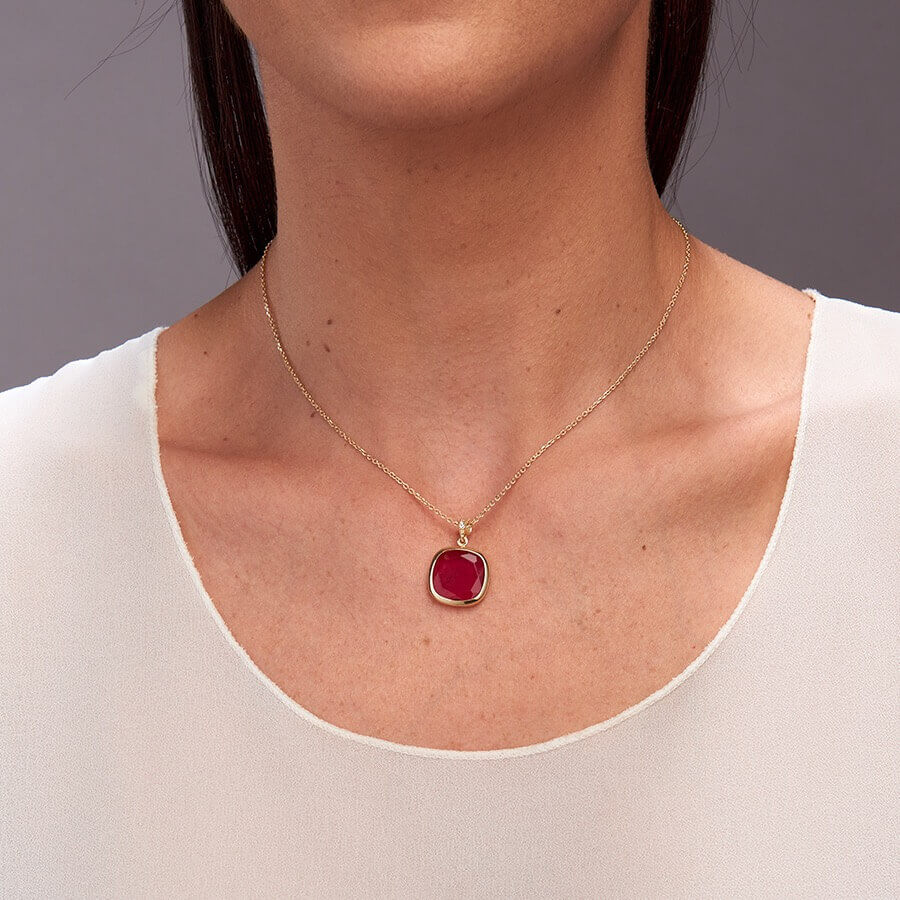 Girocollo Caramelle Reverse con pendente pastra vitrea rosso fucsia taglio antico e cubic zirconia bianchi-4642