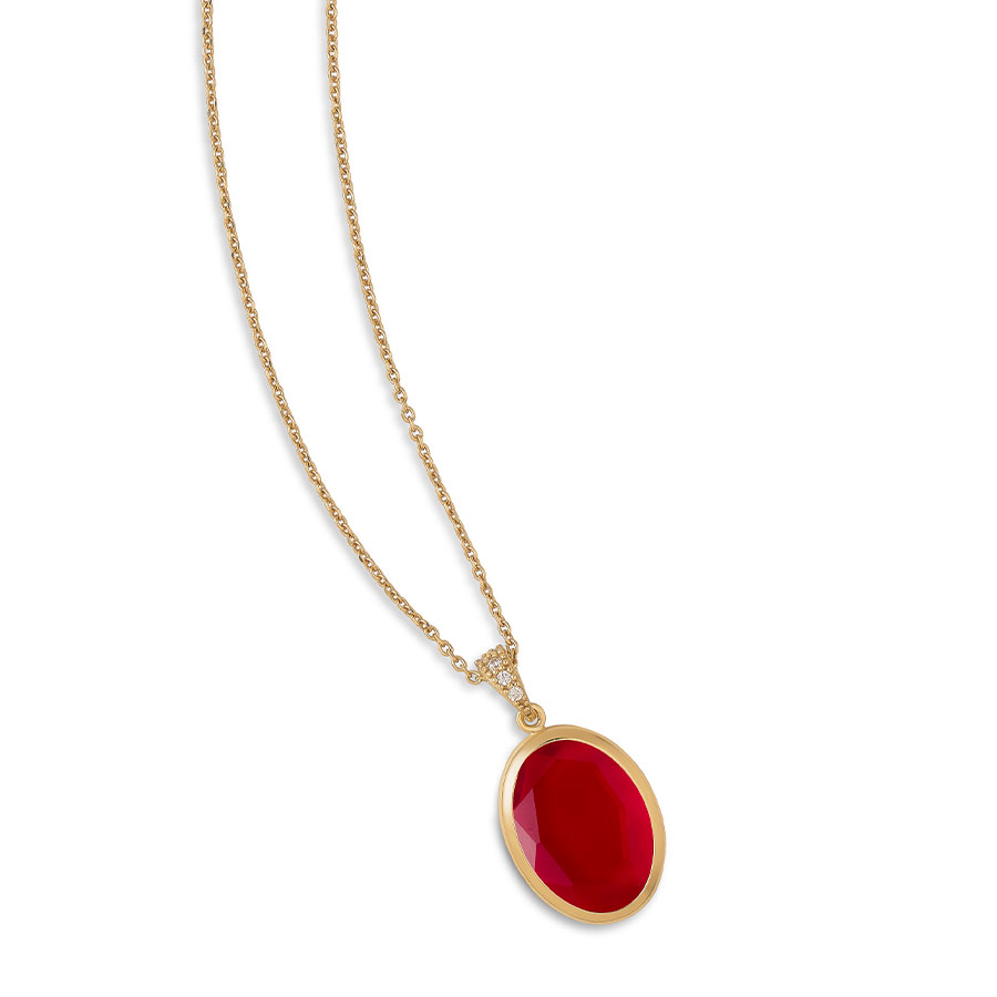 Collana Caramelle Ovali con pendente grande Rosso-0