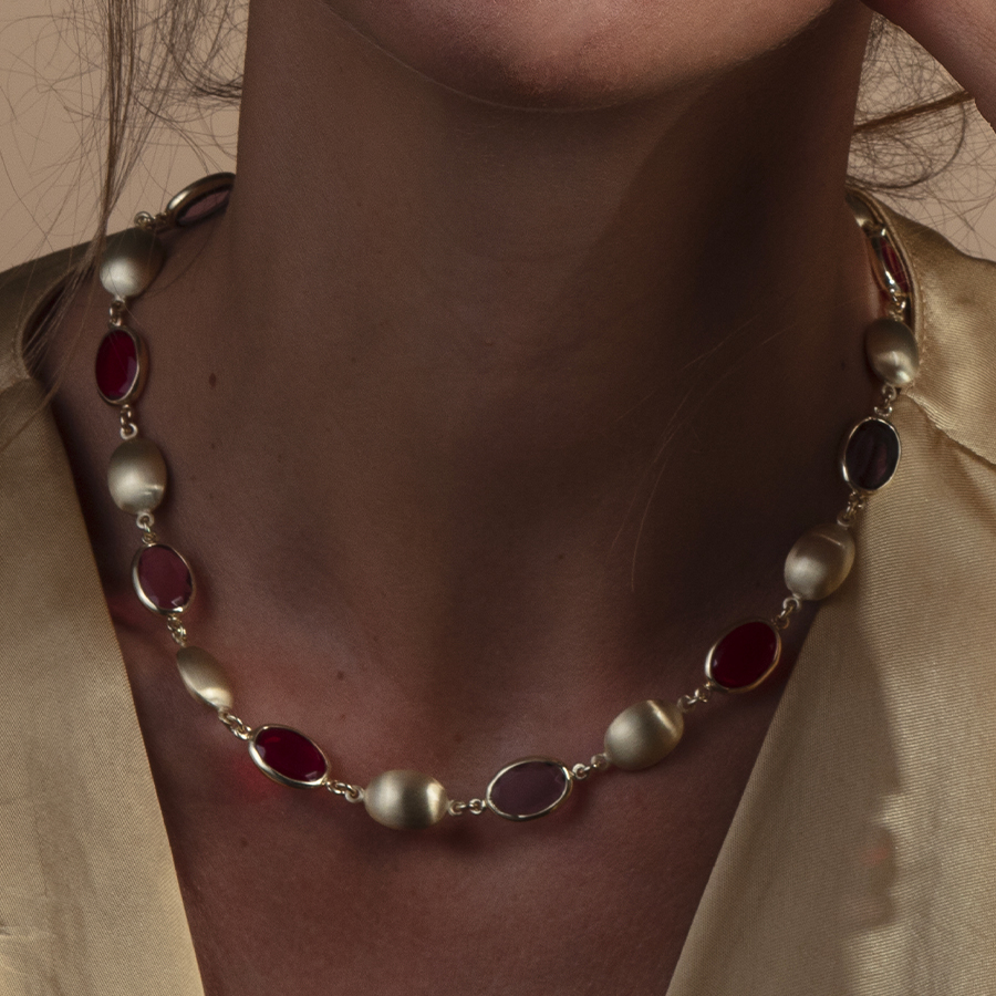 Collana gioiello Caramelle Ovali con paste vitree nelle nuances del rosso-6199