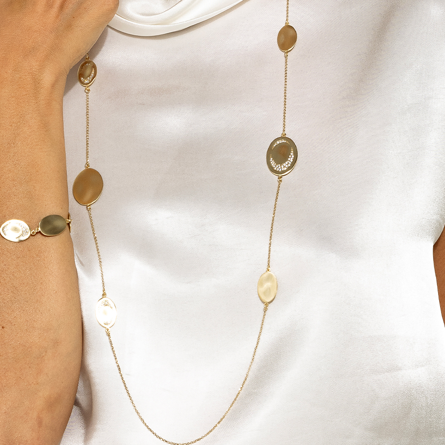 Avalaya Collana Lunga In Resina Gialla: Perline Graduate Tonde, Ovali E A Bottone, 86 Cm, Senza Chiusura, Stile Casual