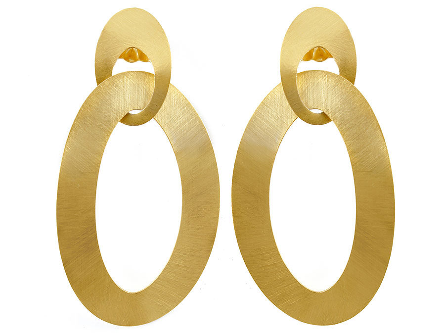 Vintage plate earrings with two brushed oval elements